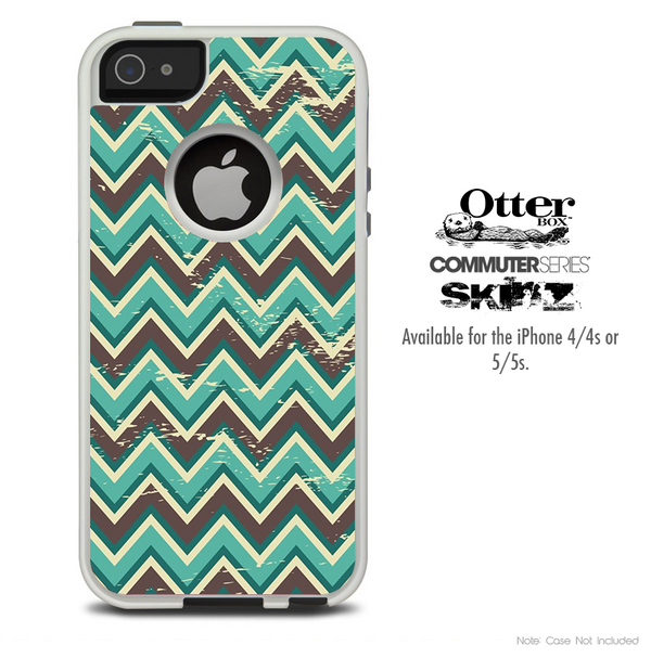 The Vintage Green & Brown Chevron Skin For The iPhone 4-4s or 5-5s Otterbox Commuter Case