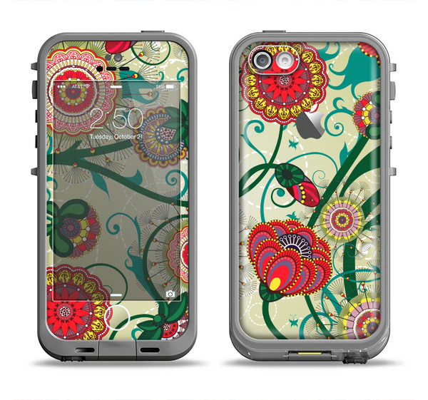 The Vintage Green Floral Vector Pattern Apple iPhone 5c LifeProof Fre Case Skin Set