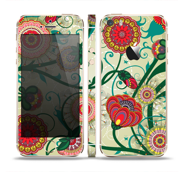 The Vintage Green Floral Vector Pattern Skin Set for the Apple iPhone 5s