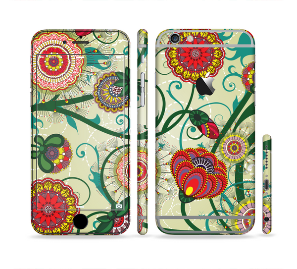 The Vintage Green Floral Vector Pattern Sectioned Skin Series for the Apple iPhone 6 Plus