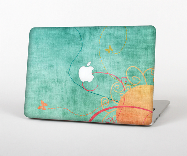 The Vintage Green Grunge Texture with Orange Skin Set for the Apple MacBook Pro 15" with Retina Display