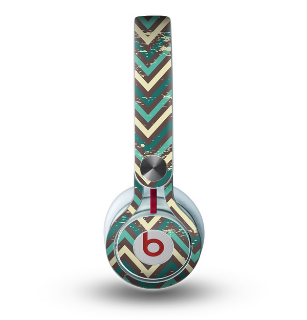 The Vintage Green & Tan Chevron Pattern Skin for the Beats by Dre Mixr Headphones