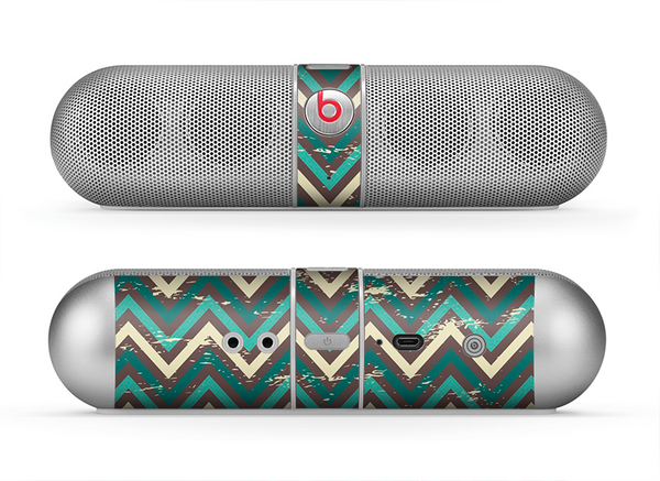 The Vintage Green & Tan Chevron Pattern Skin for the Beats by Dre Pill Bluetooth Speaker