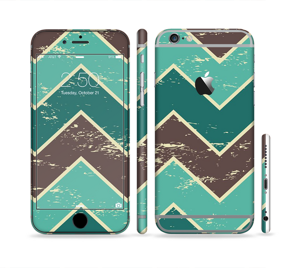 The Vintage Green & Tan Chevron Pattern V2 Sectioned Skin Series for the Apple iPhone 6