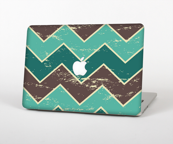 The Vintage Green & Tan Chevron Pattern V2 Skin Set for the Apple MacBook Pro 13" with Retina Display