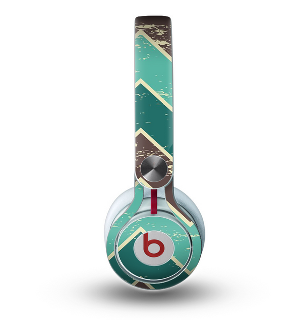 The Vintage Green & Tan Chevron Pattern V2 Skin for the Beats by Dre Mixr Headphones