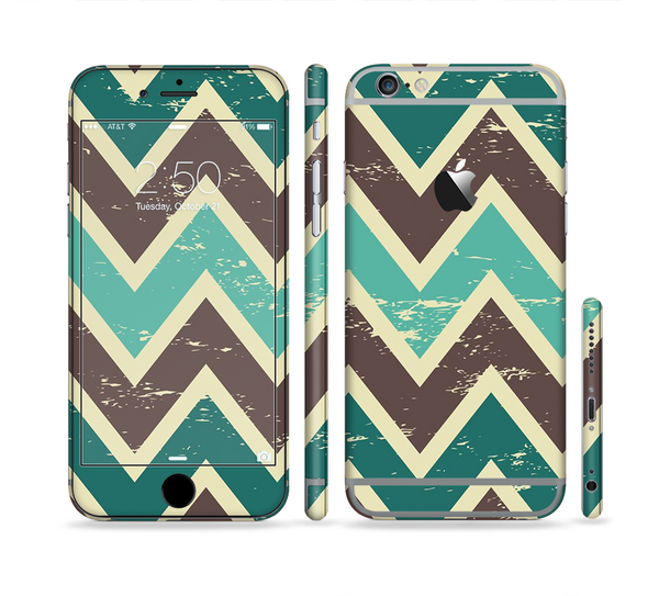 The Vintage Green & Tan Chevron Pattern V3 Sectioned Skin Series for the Apple iPhone 6