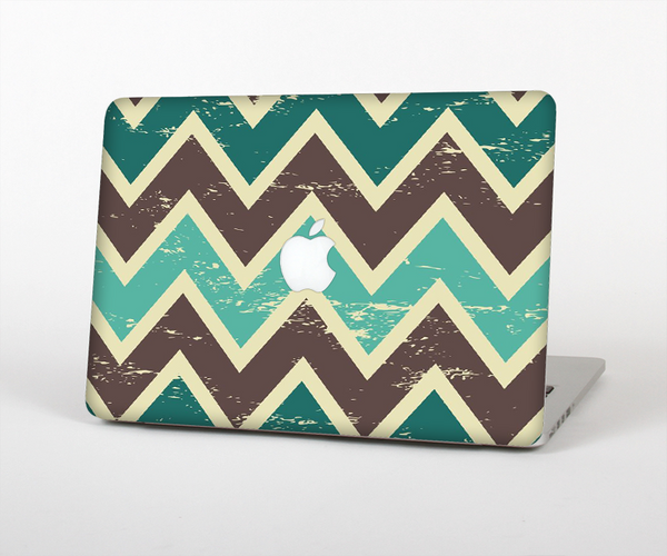 The Vintage Green & Tan Chevron Pattern V3 Skin Set for the Apple MacBook Pro 13" with Retina Display