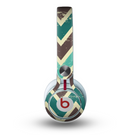 The Vintage Green & Tan Chevron Pattern V3 Skin for the Beats by Dre Mixr Headphones