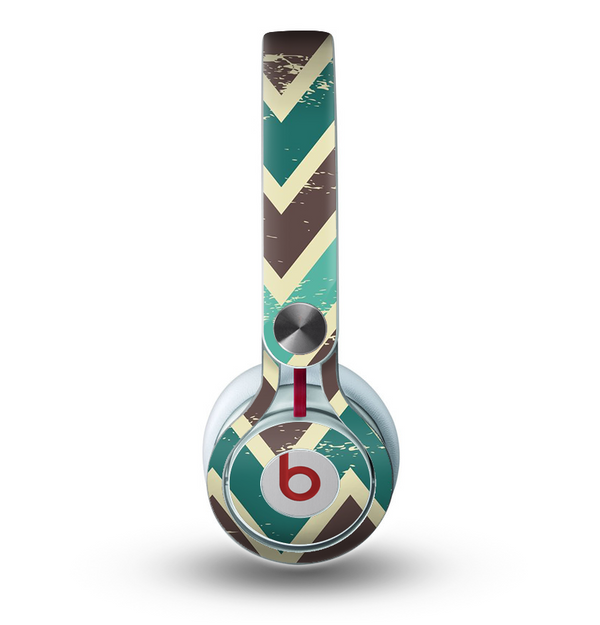 The Vintage Green & Tan Chevron Pattern V3 Skin for the Beats by Dre Mixr Headphones