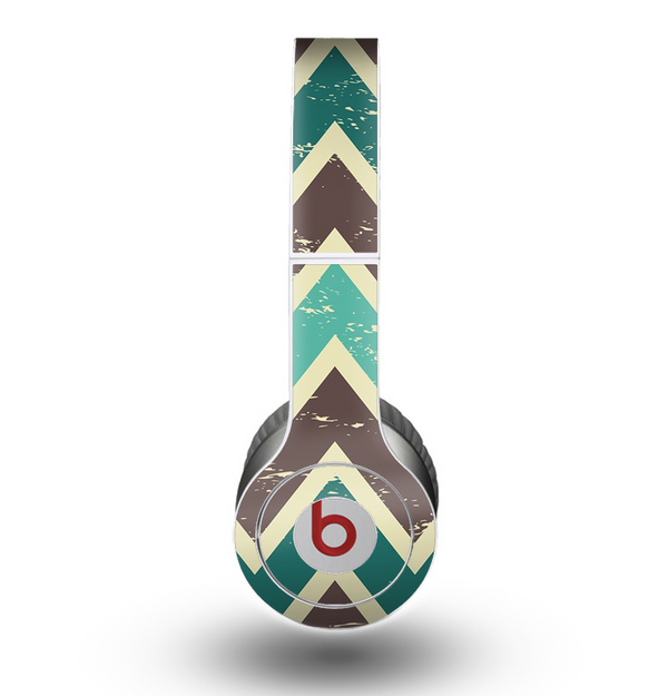 The Vintage Green & Tan Chevron Pattern V3 Skin for the Beats by Dre Original Solo-Solo HD Headphones