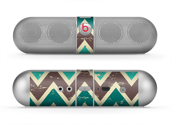 The Vintage Green & Tan Chevron Pattern V3 Skin for the Beats by Dre Pill Bluetooth Speaker