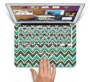 The Vintage Green & Tan Chevron Pattern V4 Skin Set for the Apple MacBook Pro 15" with Retina Display