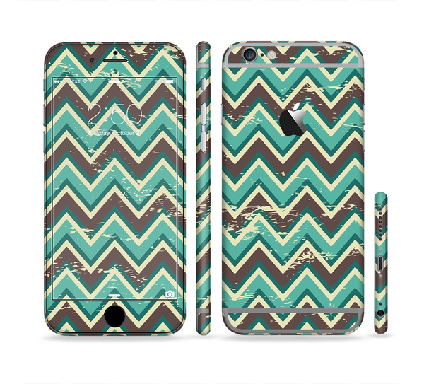 The Vintage Green & Tan Chevron Pattern V4 Sectioned Skin Series for the Apple iPhone 6