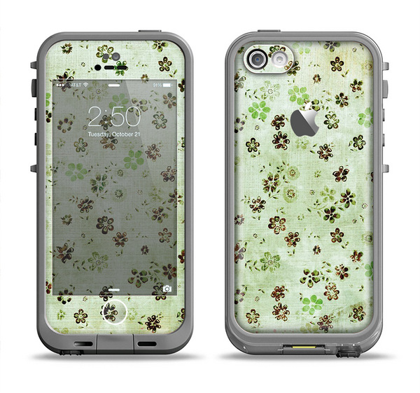 The Vintage Green Tiny Floral Apple iPhone 5c LifeProof Fre Case Skin Set