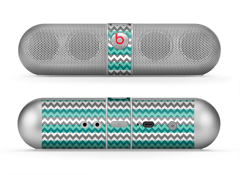 The Vintage Green & White Chevron Pattern V4 Skin for the Beats by Dre Pill Bluetooth Speaker