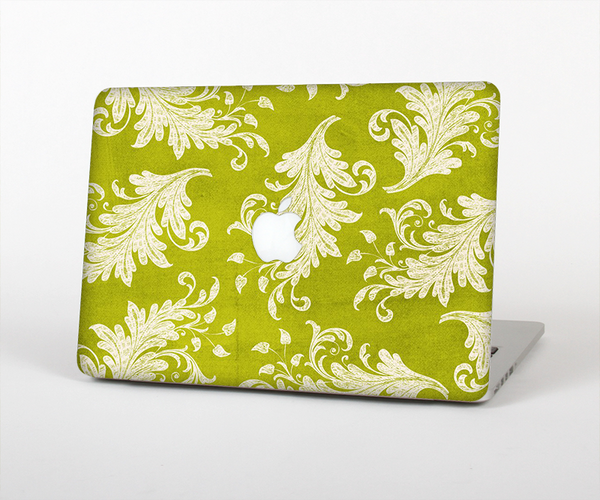 The Vintage Green & White Floral Pattern Skin Set for the Apple MacBook Pro 13" with Retina Display