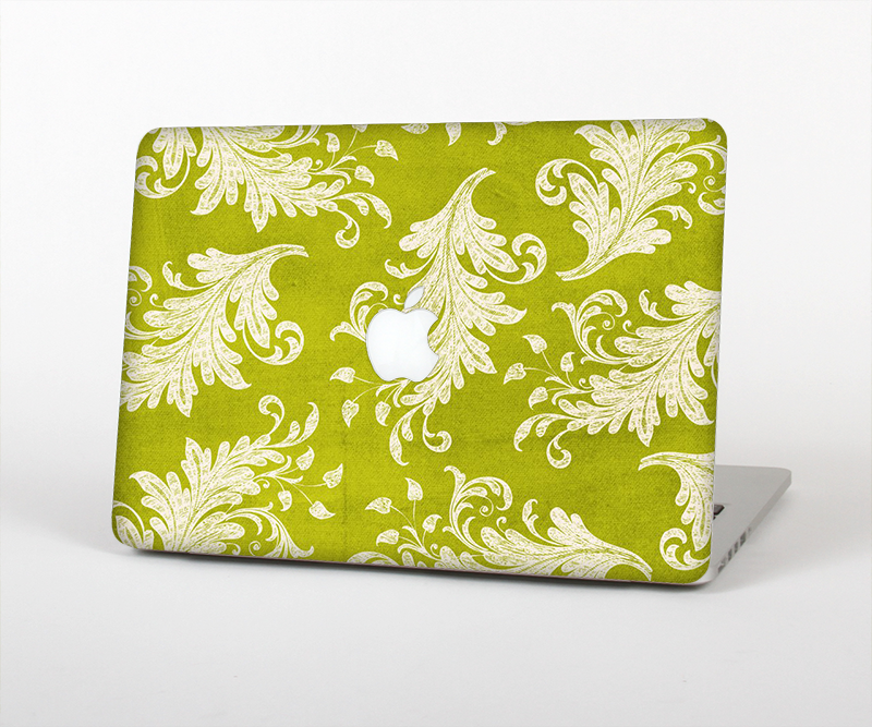 The Vintage Green & White Floral Pattern Skin Set for the Apple MacBook Pro 15" with Retina Display