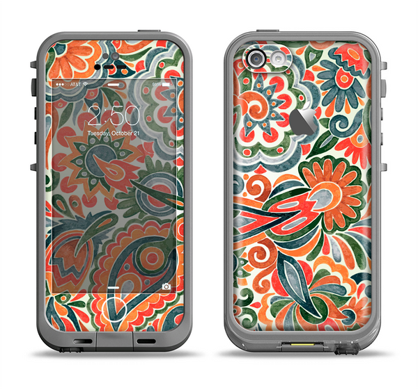 The Vintage Hand-Painted Coral Abstract Pattern Apple iPhone 5c LifeProof Fre Case Skin Set