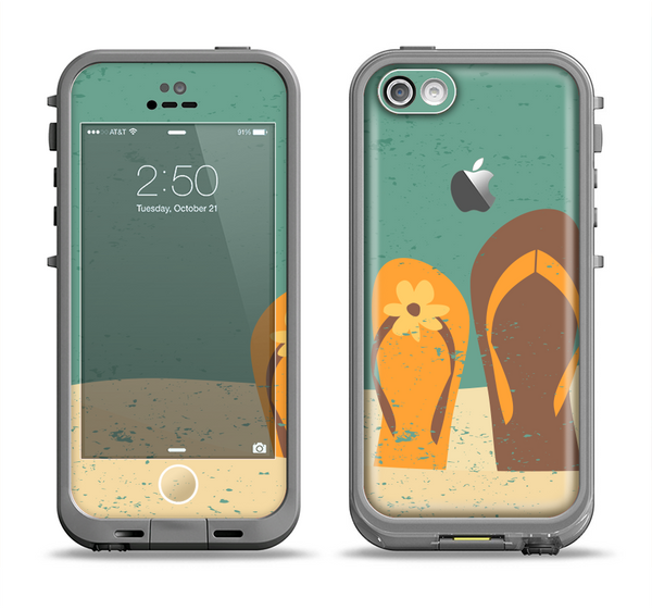 The Vintage His & Her Flip Flops Beach Scene Apple iPhone 5c LifeProof Fre Case Skin Set