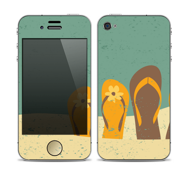 The Vintage His & Her Flip Flops Beach Scene Skin for the Apple iPhone 4-4s