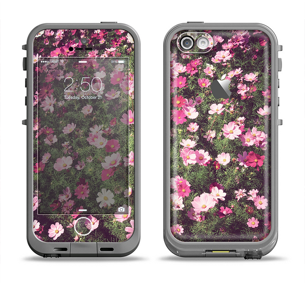The Vintage Pink Floral Field Apple iPhone 5c LifeProof Fre Case Skin Set