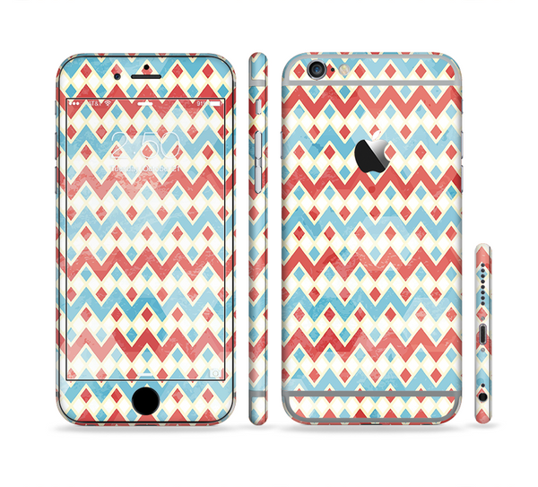The Vintage Red & Blue Chevron Pattern Sectioned Skin Series for the Apple iPhone 6