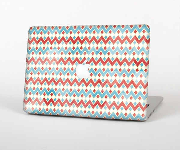 The Vintage Red & Blue Chevron Pattern Skin Set for the Apple MacBook Pro 13" with Retina Display