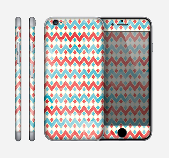 The Vintage Red & Blue Chevron Pattern Skin for the Apple iPhone 6