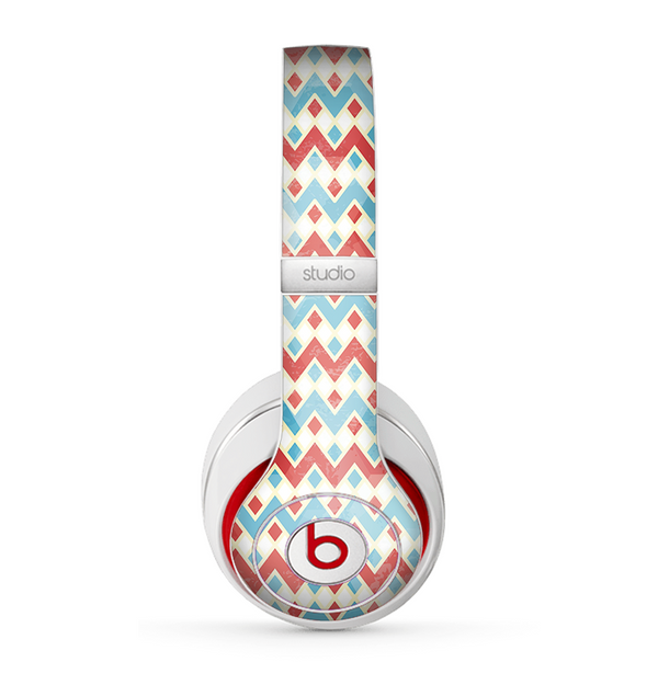 The Vintage Red & Blue Chevron Pattern Skin for the Beats by Dre Studio (2013+ Version) Headphones