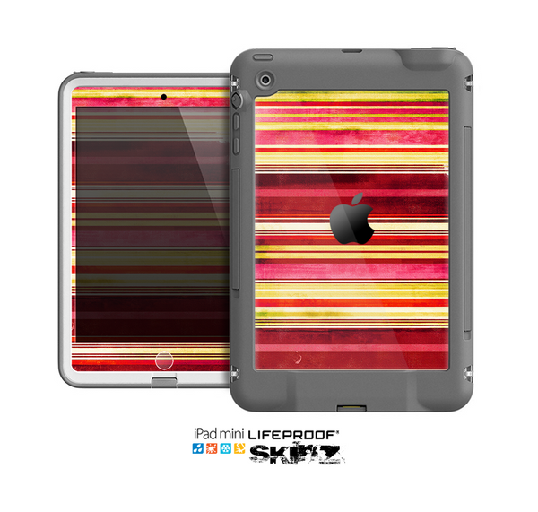 The Vintage Red & Yellow Grunge Striped Skin for the Apple iPad Mini LifeProof Case