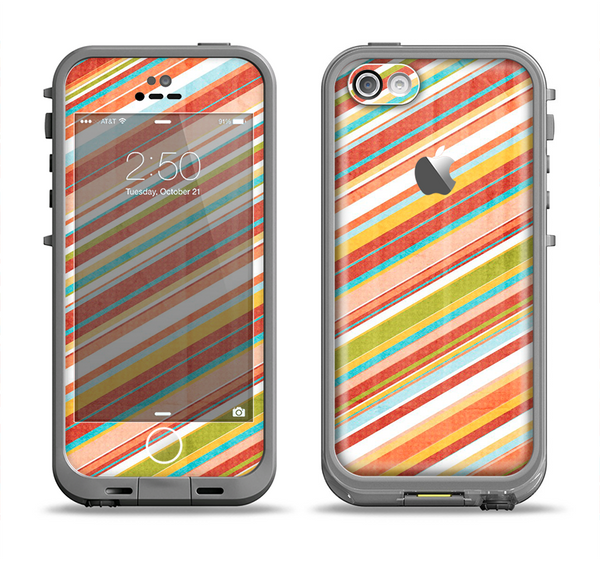 The Vintage Slanted Color Stripes Apple iPhone 5c LifeProof Fre Case Skin Set