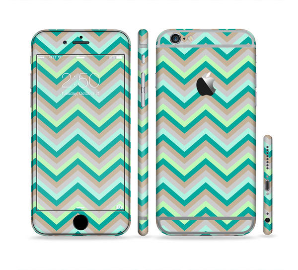 The Vintage Subtle Greens Chevron Pattern Sectioned Skin Series for the Apple iPhone 6 Plus