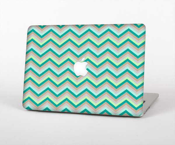 The Vintage Subtle Greens Chevron Pattern Skin Set for the Apple MacBook Pro 15" with Retina Display
