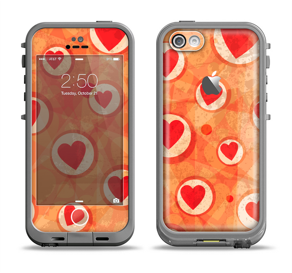 The Vintage Subtle Red and Orange Hearts Apple iPhone 5c LifeProof Fre Case Skin Set