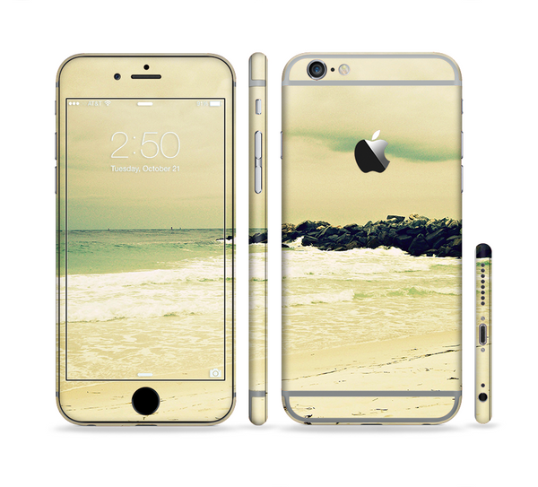 The Vintage Subtle Yellow Beach Scene Sectioned Skin Series for the Apple iPhone 6