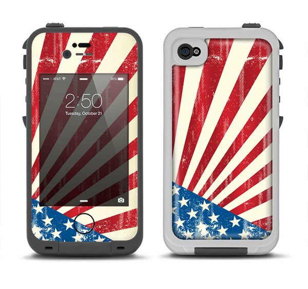 The Vintage Tan American Flag Apple iPhone 4-4s LifeProof Fre Case Skin Set