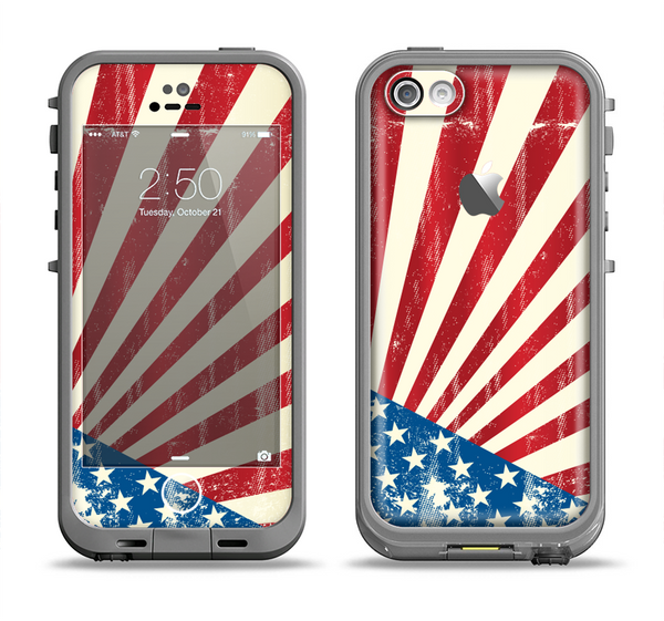 The Vintage Tan American Flag Apple iPhone 5c LifeProof Fre Case Skin Set