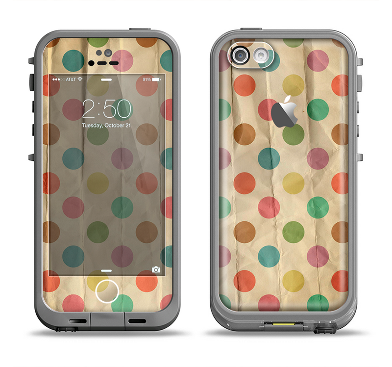 The Vintage Tan & Colored Polka Dots Apple iPhone 5c LifeProof Fre Case Skin Set