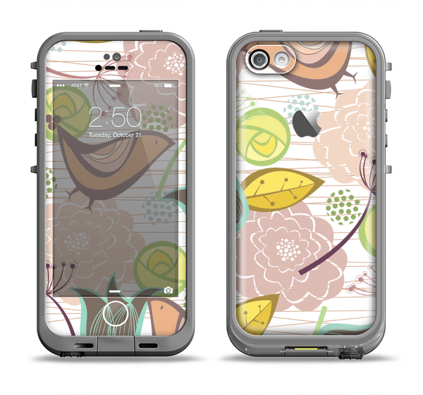 The Vintage Tan & Gold Vector Birds with Flowers Apple iPhone 5c LifeProof Fre Case Skin Set