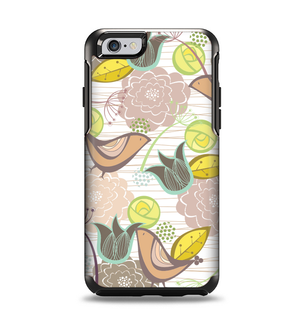 The Vintage Tan & Gold Vector Birds with Flowers Apple iPhone 6 Otterbox Symmetry Case Skin Set