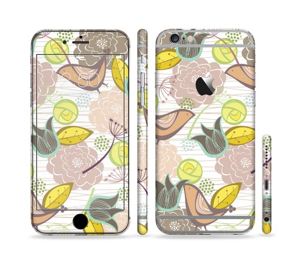 The Vintage Tan & Gold Vector Birds with Flowers Sectioned Skin Series for the Apple iPhone 6 Plus