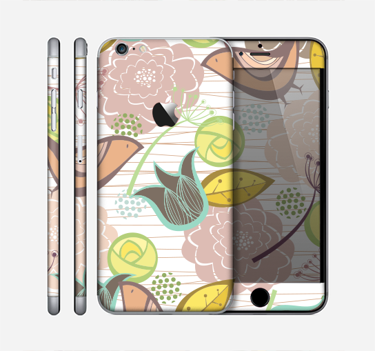 The Vintage Tan & Gold Vector Birds with Flowers Skin for the Apple iPhone 6 Plus