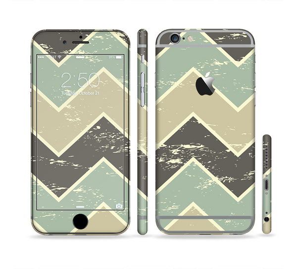 The Vintage Tan & Green Scratch Tall Chevron Sectioned Skin Series for the Apple iPhone 6 Plus