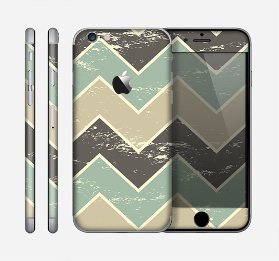 The Vintage Tan & Green Scratch Tall Chevron Skin for the Apple iPhone 6