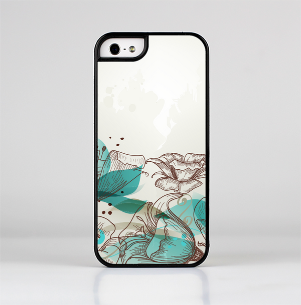 The Vintage Teal and Tan Abstract Floral Design Skin-Sert Case for the Apple iPhone 5/5s