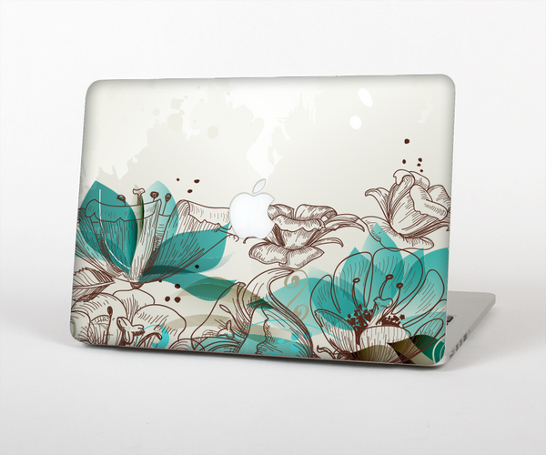 The Vintage Teal and Tan Abstract Floral Design Skin Set for the Apple MacBook Pro 13" with Retina Display