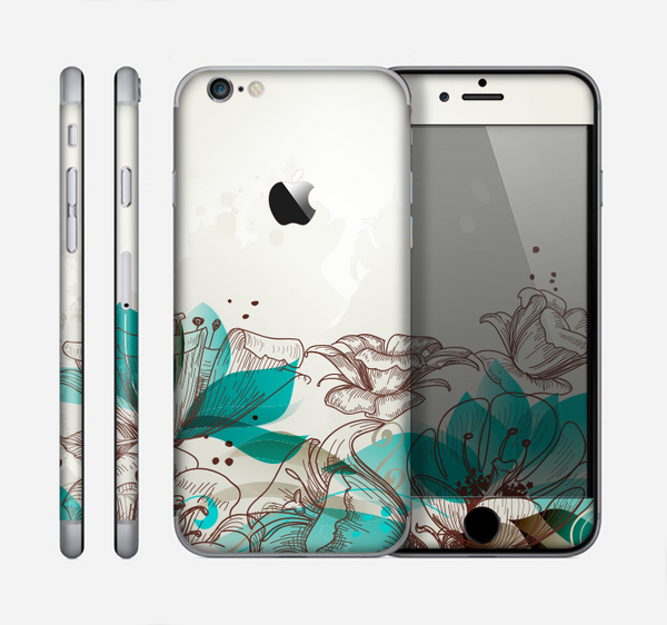The Vintage Teal and Tan Abstract Floral Design Skin for the Apple iPhone 6