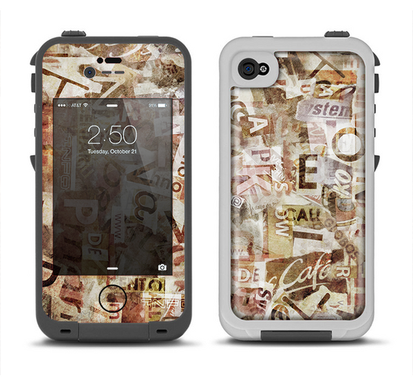 The Vintage Torn Newspaper Collage Apple iPhone 4-4s LifeProof Fre Case Skin Set