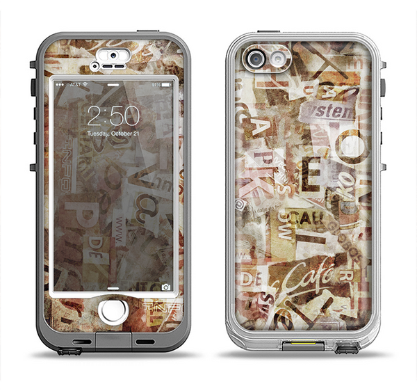 The Vintage Torn Newspaper Collage Apple iPhone 5-5s LifeProof Nuud Case Skin Set
